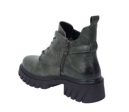 Zielone botki damskie buty zimowe wojskowe na platformie Jezzi