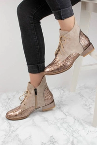 Beżowe botki damskie płaskie skórzane Massimo Lucchesi 2878