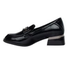 Eleganckie czarne półbuty damskie lakierowane mokasyny garniturowe VINCEZA