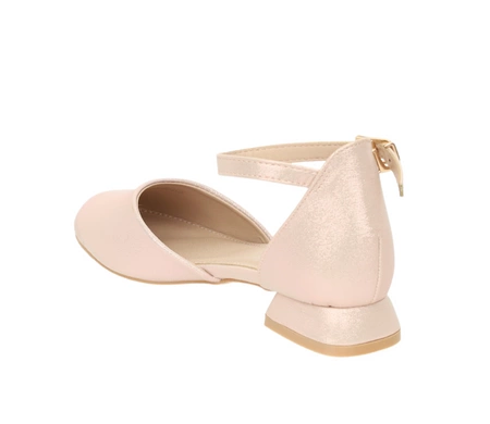 Eleganckie buty dziewczęce czółenka zakryte komunijne sandały na niskim obcasie MissE