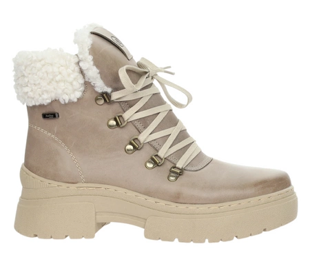 Beżowe eleganckie botki damskie zimowe skórzane Helios