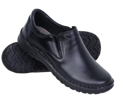 Męskie półbuty czarne skórzane wsuwane Activ