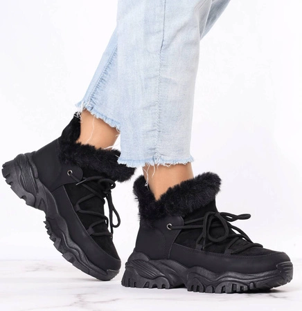 Czarne sneakersy damskie zimowe ocieplane Jezzi