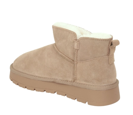 Beżowe botki damskie śniegowce EMY ze skóry naturalnej