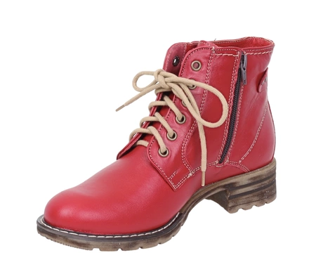 Czerwone klasyczne botki damskie zimowe ocieplane ze skóry naturalnej Polskie Gino Fabiani