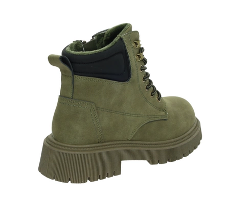 Ciemnozielone traperki dobrze ocieplone buty zimowe WORKERY