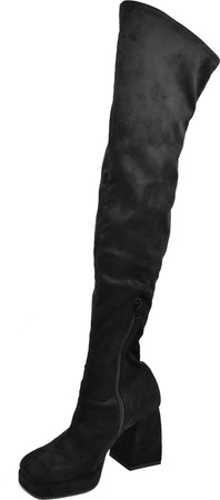 Czarne kozaki zamszowe damskie za kolano na obcasie Azali - Produkt Polski