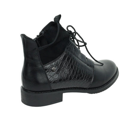 Czarne eleganckie półbuty jesienne damskie ocieplane lakierowana cholewka Jezzi