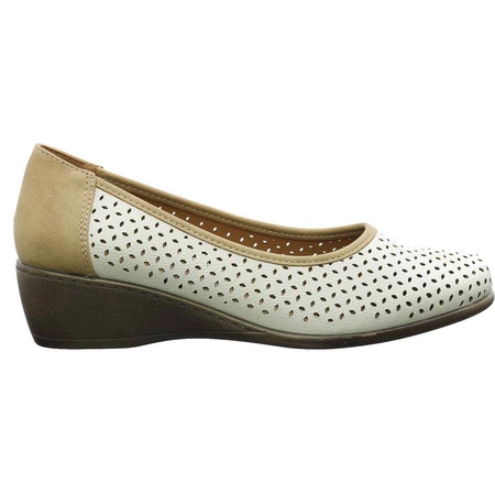 Półbuty damskie beżowe na koturnie komfortowe Jezzi