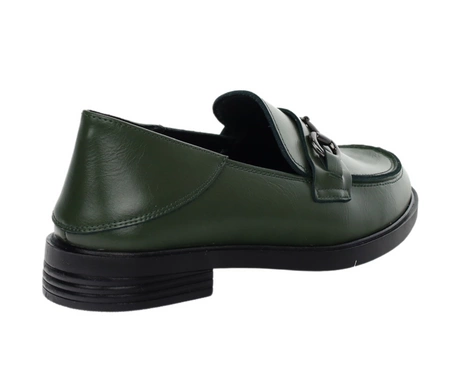 Ciemnozielone skórzane mokasyny damskie eleganckie garniturowe VINCEZA