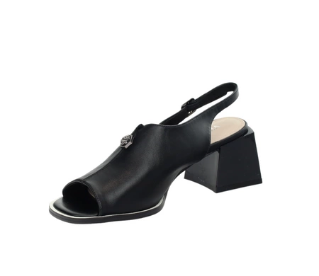 Czarne eleganckie sandały damskie na wygodnym szerokim obcasie Vinceza