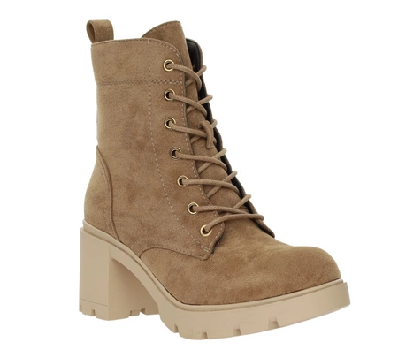 Zamszowe botki zimowe sznurowane na klocku Jezzi