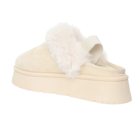 Beżowe kapcie z futerkiem na platformie wsuwane śniegowce świąteczne EMU