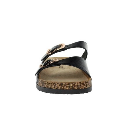 Czarne regulowane klapki damskie na korkowej podeszwie Jezzi