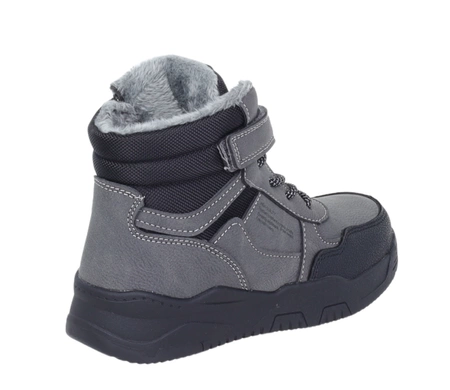 Szare buty zimowe dla chłopca na rzepy ciepłe i tanie NEWS