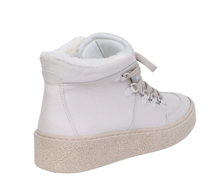 Jasne skórzane półbuty damskie zimowe ocieplane wełną sportowe Gino Fabiani