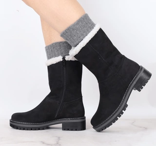 Czarne płaskie kozaki botki wełniane wysokie Emu Polskie Gino Fabiani