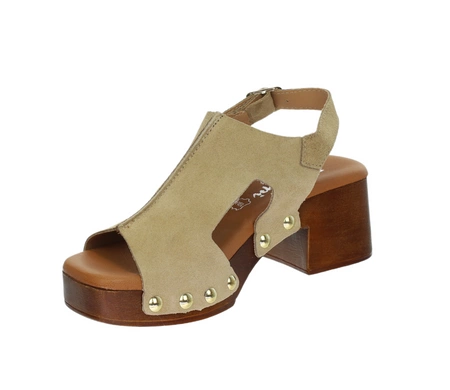 Skórzane sandały na drewnianym klocku i platformie z ćwiekami Hiszpańskie El Pimpi