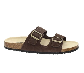 Brązowe klapki męskie na dwóch regulowanych paskach korkowa podeszwa American Club