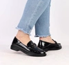 Czarne skórzane mokasyny damskie lakierowane lofersy eleganckie VINCEZA