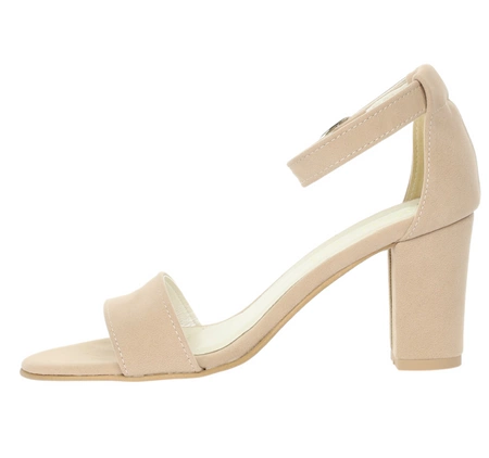 Beżowe sandały na obcasie z paskiem na kostce i zakrytą piętą AZALI