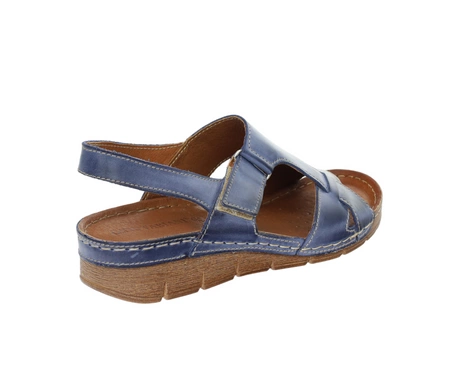 Granatowe skórzane sandały damskie komfortowe szyte na rzepy Polskie Gino Fabiani