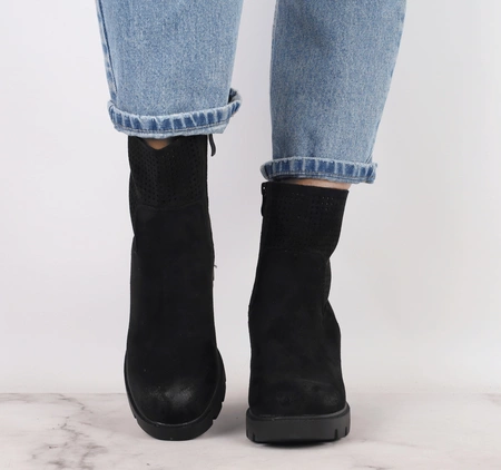 Czarne buty zimowe damskie na wygodnym obcasie Jezzi