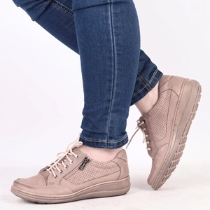 Półbuty beżowe damskie skórzane na zamek Helios 357