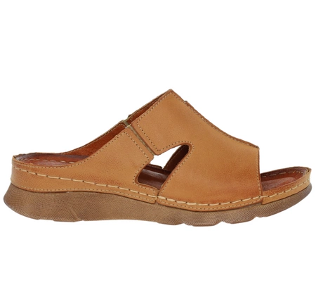 Komfortowe klapki damskie płaskie skórzane Gino Fabiani - Produkt Polski