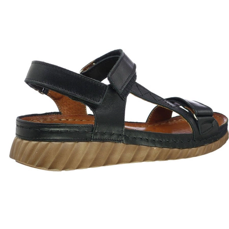 Czarne sandały damskie płaskie na paskach z rzepami szyte Gino Fabiani - Produkt Polski