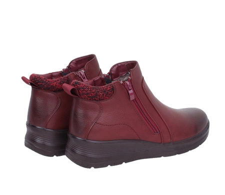 Bordowe buty zimowe damskie komfortowe trzewiki na dwa zamki