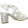 Białe sandały damskie na obcasie posrebrzane z włoskiej skóry Gino Fabiani - Produkt Polski