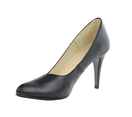 Czarne klasyczne szpilki ze skórzaną wkładką Polskie Azali