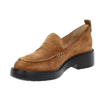 Zamszowe brązowe czekoladowe mokasyny damskie lordsy skórzane RYŁKO