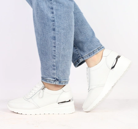 Buty damskie adidasy białe skórzane na zamek Jezzi