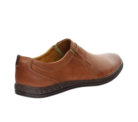 Brązowe skórzane półbuty męskie wsuwane szyte POLBUT