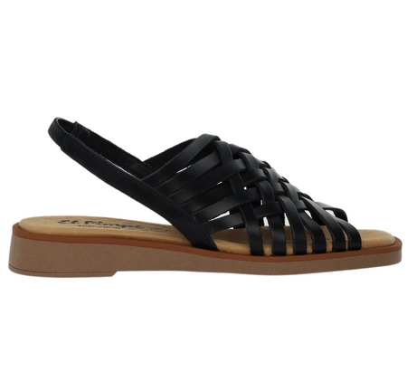 Czarne płaskie sandały skórzane plecione El Pimpi - Made in Spain