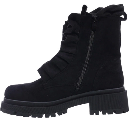 Czarne zamszowe botki płaskie z falbanką wiosenne Kori