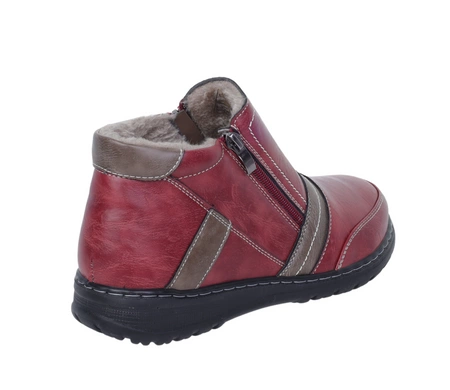 Czerwone botki damskie ciepłe na dwa zamki trzewiki babcine UNISOFT