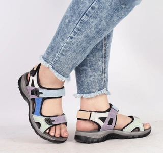 Kolorowe sandały damskie sportowe na rzepy płaskie UNISOFT