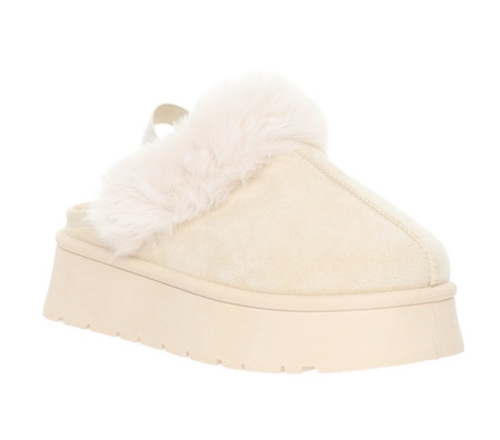 Beżowe kapcie z futerkiem na platformie wsuwane śniegowce świąteczne EMU