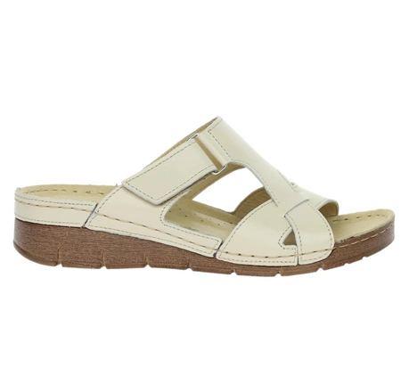 Zdrowotne szyte klapki damskie skórzane regulowane na rzep Gino Fabiani - Produkt Polski