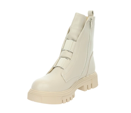 Beżowe botki glany damskie ocieplone futerkiem Jezzi