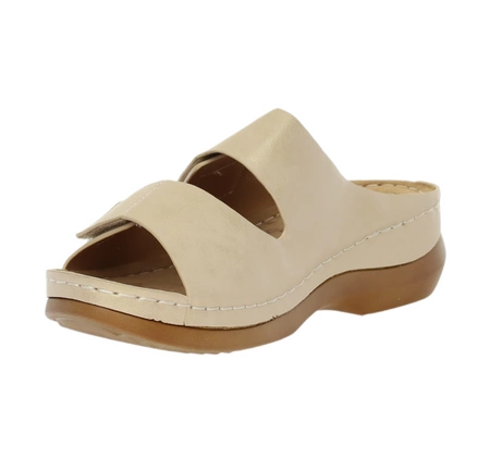 Klapki damskie beżowe zdrowotne na rzepy szyte Jezzi