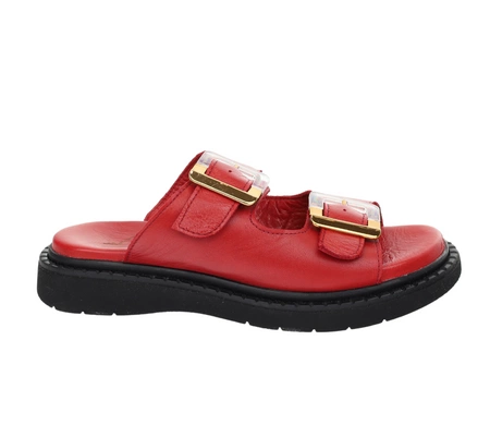 Czerwone klapki damskie skórzane eleganckie na regulowanych paskach MODO