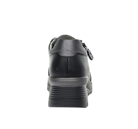 Czarne skórzane adidasy damskie na zamek i sznurowadła Jezzi