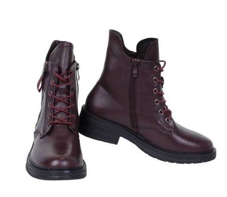 Bordowe botoki damskie ocieplane traperki zimowe klasyczne Jezzi