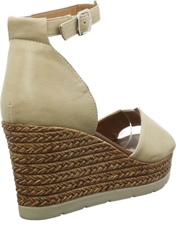 Sandały beżowe na koturnie damskie Jezzi