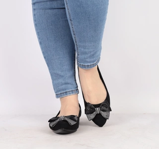 Baleriny czarne damskie zamszowe z kokardą NEWS