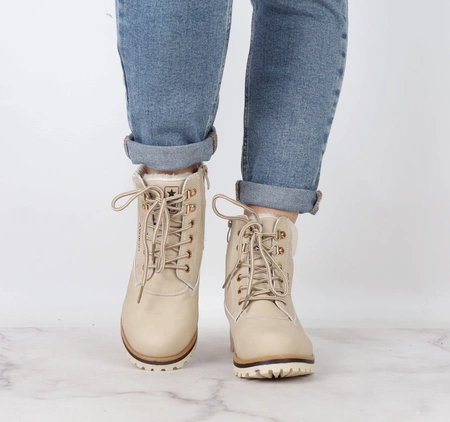 Ciepłe beżowe traperki sportowe na płaskiej podeszwie Timberki NEWS